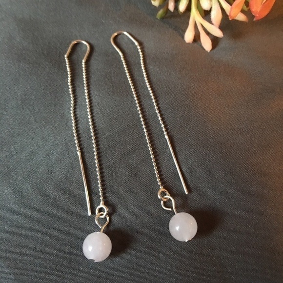 Rose quartz pink threaded ball chain earrings - Picture 1 of 7